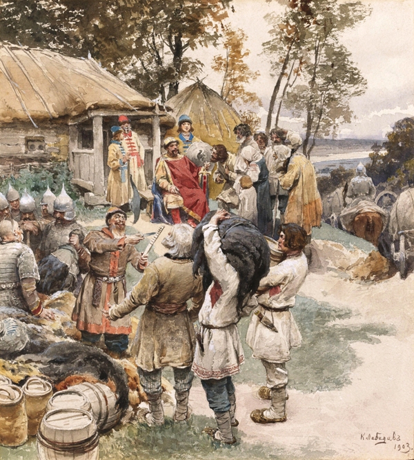 К.В. Лебедев. Игорь собирает полюдье с древлян в 945 г. К.В. Лебедев. Игорь собирает полюдье с древлян в 945 г.